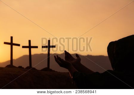 Blur Imaege  Human Hands Open Palm Up Worship., Concept For Christian, Christianity, Catholic Religi