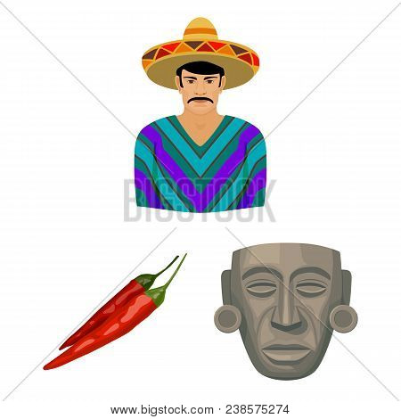Country Mexico Cartoon Icons In Set Collection For Design. Mexico And Landmark Vector Symbol Stock  