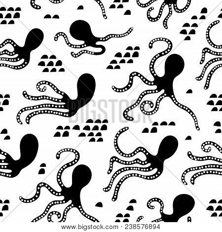 Seamless Pattern With Octopus. Scandinavian Style. Stock Vector. Perfect For Fabric, Textile. Vector