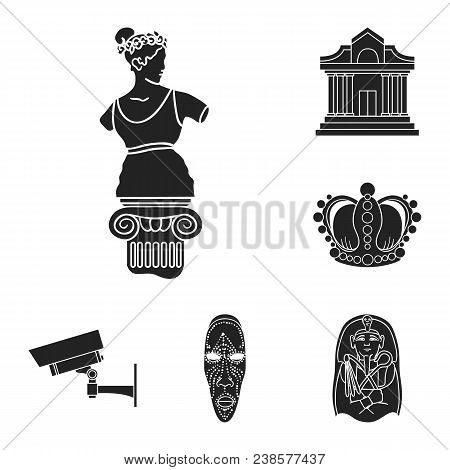 Museum And Gallery Black Icons In Set Collection For Design. Storage And Exhibition Of Showpiece Vec