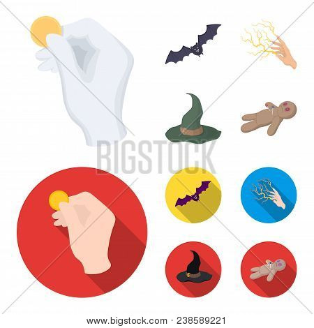 Focus With A Coin, A Bat, A Mage Hat, A Lightning-fast Spell.black And White Magic Set Collection Ic