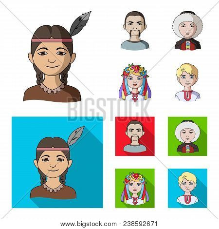 Chinese, Ukrainian, Russian, Eskimo. Human Race Set Collection Icons In Cartoon, Flat Style Vector S