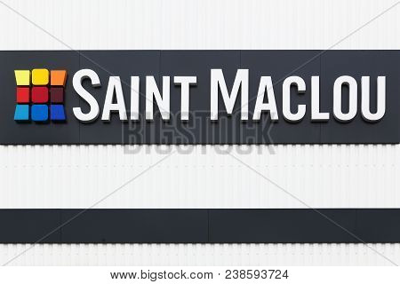 Villefranche, France - March 18, 2018: Saint Maclou Logo On A Wall. Saint Maclou Or Home Market Is A