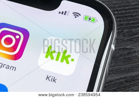 Sankt-petersburg, Russia, April 27, 2018: Kik Messenger Application Icon On Apple Iphone X Screen Cl