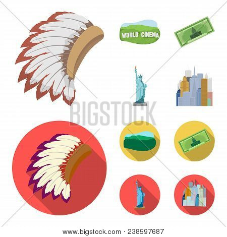 Mohavk, World Cinema, Dollar, A Statue Of Liberty.usa Country Set Collection Icons In Cartoon, Flat 