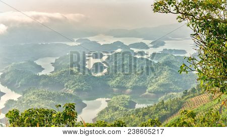 Ta Dung Lake In The Morning When The Sun Rises At The Top Of  Mountain Shines Fog Into Lake Full Of 