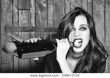 Sensual Elegant Emotional Attractive Young Woman With Long Lush Brunette Hair In Stylish Jacket With
