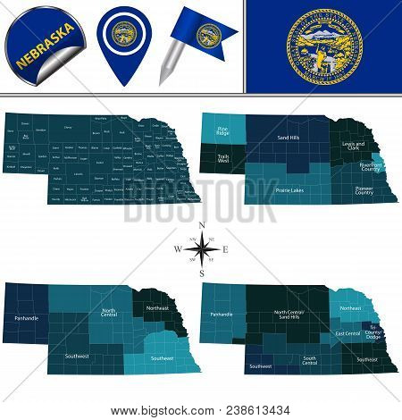 Vector Map Of Nebraska With Named Regions And Travel Icons