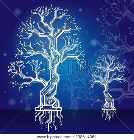 Electronic Structure As Construction Model In The Form Of A Tree With A Dark Blue Background