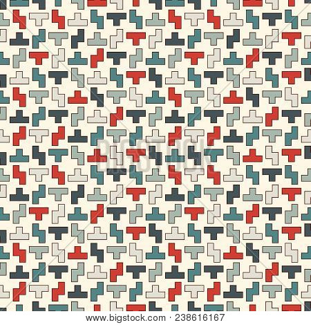 Repeated Creative Puzzle Mosaic Abstract Background. Seamless Surface Pattern Design With Simple Geo