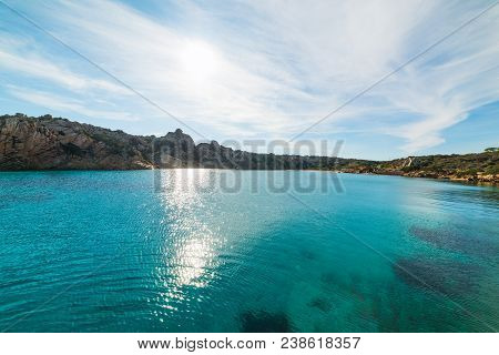 Cloudy Sky Over Spalmatore Beach, La Maddalena. Sardinia, Italy