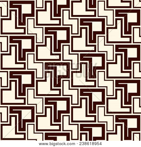 Seamless Pattern With Simple Geometric Ornament. Repeated Creative Puzzle Mosaic Abstract Background