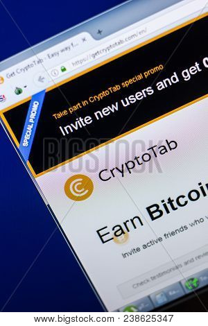 Ryazan, Russia - April 29, 2018: Homepage Of Getcryptotab Website On The Display Of Pc, Url - Getcry