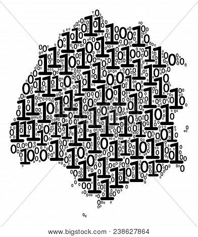 Thassos Greek Island Map Composition Icon Of One And Zero Digits In Different Sizes. Vector Digital 