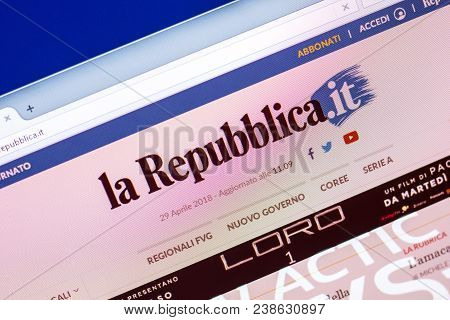 Ryazan, Russia - April 29, 2018: Homepage Of La Repubblica Website On The Display Of Pc, Url - Repub
