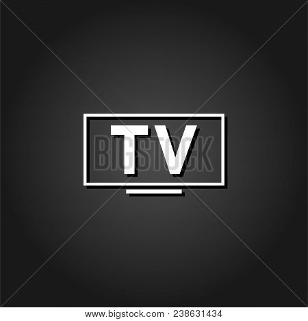 Tv Icon Flat. Simple White Pictogram On Black Background With Shadow. Vector Illustration Symbol