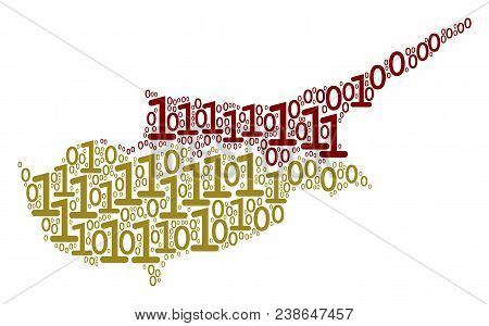 Cyprus Countries Map Collage Icon Of One And Zero Digits In Various Sizes. Vector Digital Symbols Ar