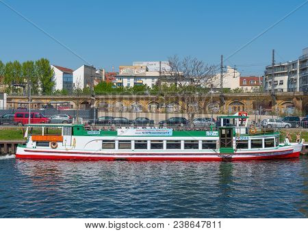 Berlin Germany - April 20. 2018: Canal Tour Boat River Spree