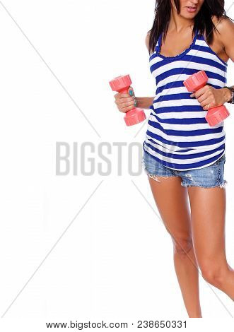 Portrait Of Sexy Brunet Posing In Studio With Ipad