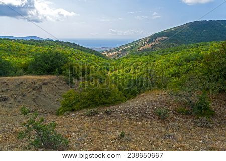 View From The Slope Of The Tokluk Ridge Towards The Sea. Crimea. Beginning Of September.