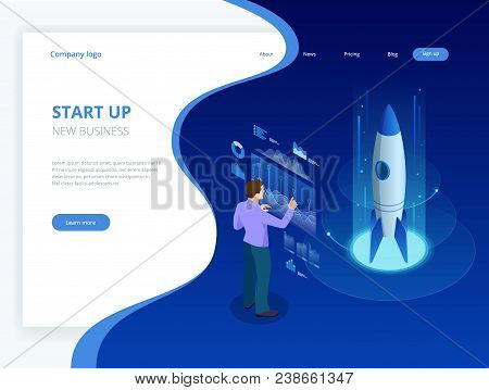 Isometric Businnes Start Up Concept. Income And Success. Vector Business Infographics Illustration.