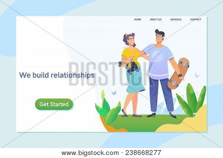 Happy Young Couple Enjoying A Day In The Park. Together. Relationship, Online Dating,social Networki