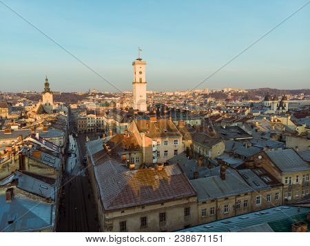 Beauty Panoramic View On Sunrise Over Old European City