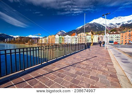 Innsbruck, Austria - March 11, 2017 - City Scape In Innsbruck City Center. It Is Capital City Of Tyr