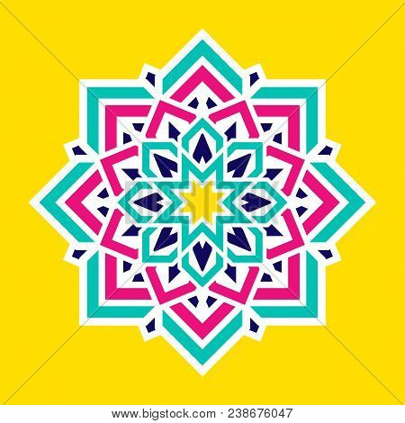 Arabic Flower In Red Color. Vector Mandala Floral Design. Abstract Round Symbol. Eastern Decorative 