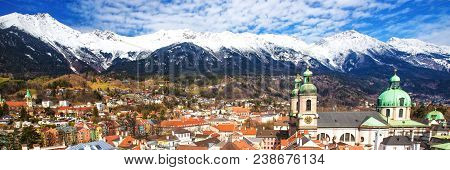 Innsbruck City Panorama With Tyrolian Alps, Tyrol, Austria, Europe