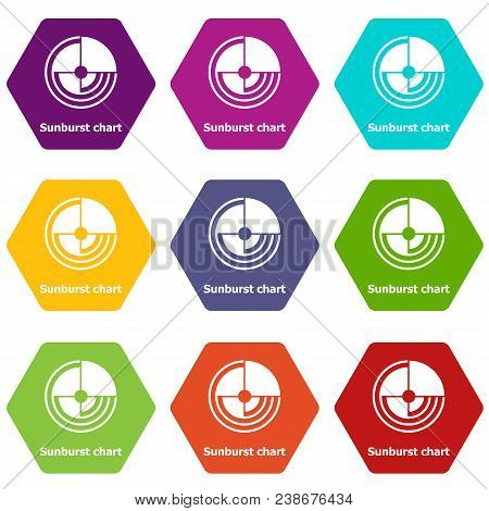 Sunburst Chart Icons 9 Set Coloful Isolated On White For Web