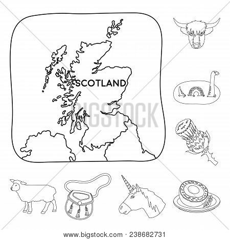 Country Scotland Outline Icons In Set Collection For Design. Sightseeing, Culture And Tradition Vect