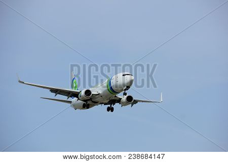Amsterdam The Netherlands - April, 7th 2018: Ph-hsf Transavia Boeing 737-800 Approaching Schiphol Zw