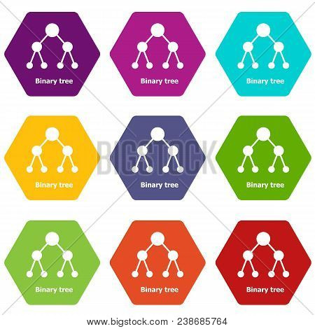 Binnary Tree Icons 9 Set Coloful Isolated On White For Web