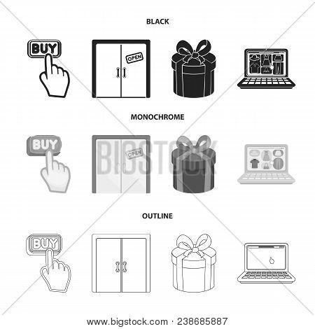 Hand, Click, Elevator, Gift, Box, Door, Online Store And Other Equipment. E Commerce Set Collection 