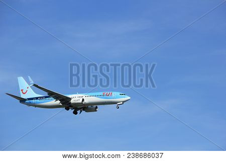 Amsterdam The Netherlands - April, 19th 2018: Ph-tff Tui Airlines Netherlands Boeing 737-800 On Fina