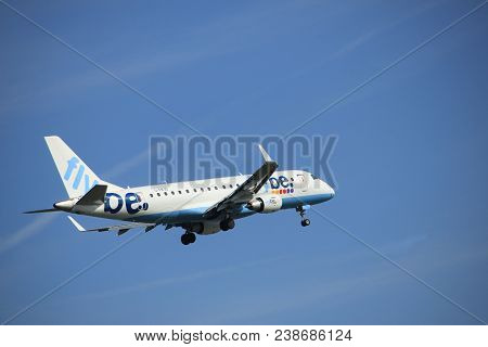 Amsterdam The Netherlands - April, 19th 2018: G-fbjd Flybe Embraer Erj-175  On Final Approach To Sch