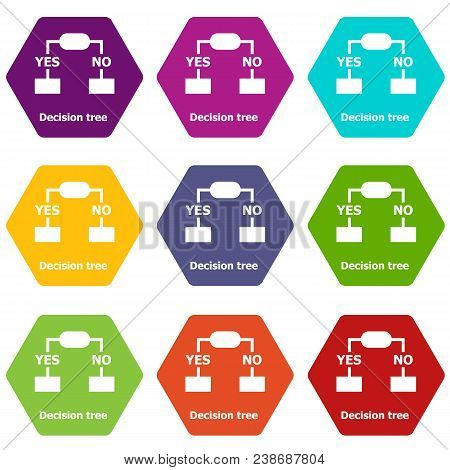 Decision Tree Icons 9 Set Coloful Isolated On White For Web