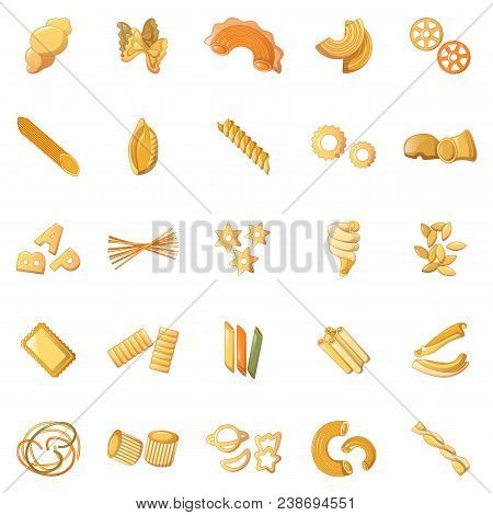 Fusilli Pasta Penne Icons Set. Cartoon Illustration Of 25 Fusilli Pasta Penne Icons For Web