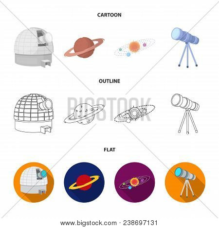 Observatory With Radio Telescope, Planet Mars, Solar System With Orbits Of Planets, Telescope On Tri
