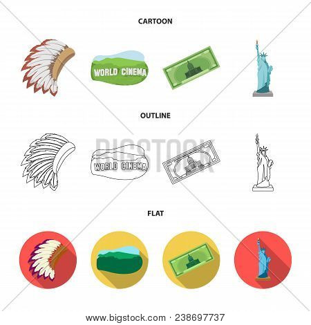 Mohavk, World Cinema, Dollar, A Statue Of Liberty.usa Country Set Collection Icons In Cartoon, Outli