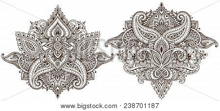 Vector Set Of Henna Floral Elements Based On Traditional Asian Ornaments. Paisley Mehndi Tattoo Dood