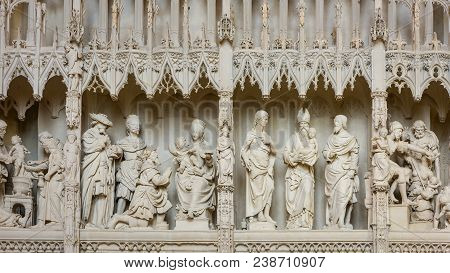 Carved Stone Scenes Inside Chartres Cathedral