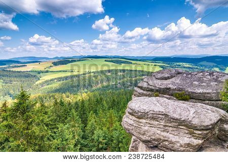 Landscape View From The Ostas Table Mountain. The National Nature Reserve Adrspach-teplice Rocks, Cz