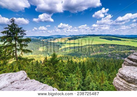 Landscape View From The Ostas Table Mountain. The National Nature Reserve Adrspach-teplice Rocks, Cz