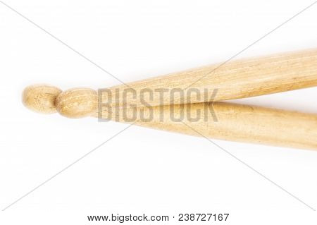 Two Wooden Drum Sticks Lying On Each Other Isolated On White Background
