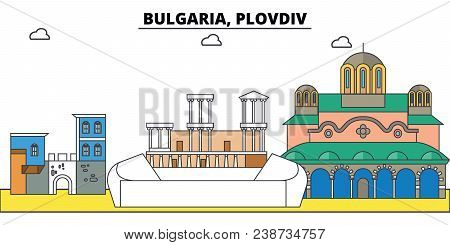 Bulgaria, Plovdiv. City Skyline, Architecture, Buildings, Streets, Silhouette, Landscape, Panorama, 