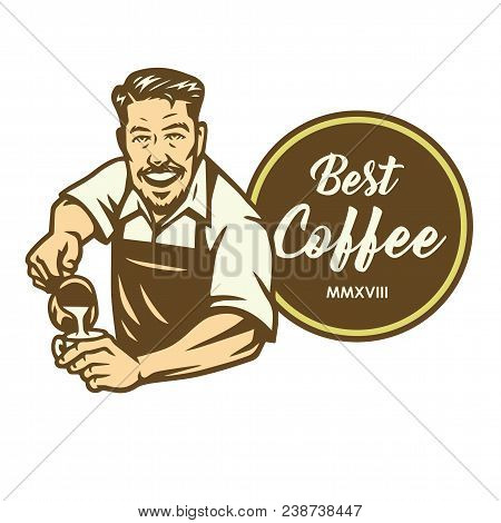 Barista Coffee Latte Art Cafe Logo Design Template