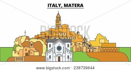 Italy, Matera. City Skyline, Architecture, Buildings, Streets, Silhouette, Landscape, Panorama, Land