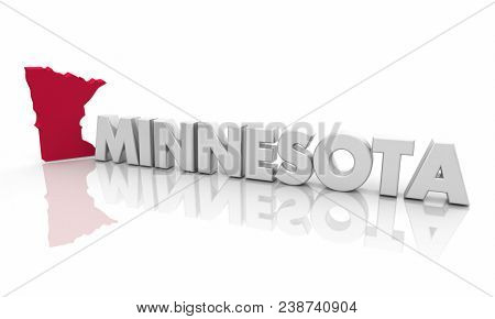 Minnesota MN Red State Map Word 3d Illustration